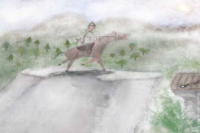 Digital illustrations and graphic design of lone warrior on a horse by Maciej a duraj.