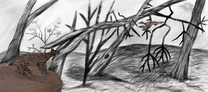 My illustration of a landscape scene I witnessed at stegna, Poland. This one includes pastel duck and bear I drew previously.