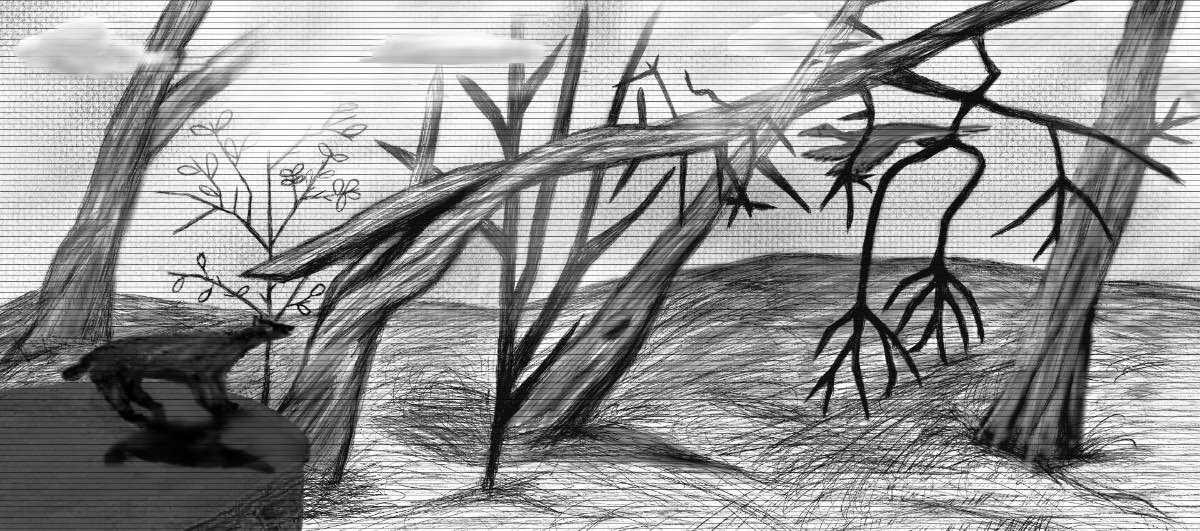 My illustration of a landscape scene I witnessed at stegna, Poland. This one includes pastel duck and bear I drew previously and is in monochrome in this digital version. It has a unique look with various clouds with scalines to boot.